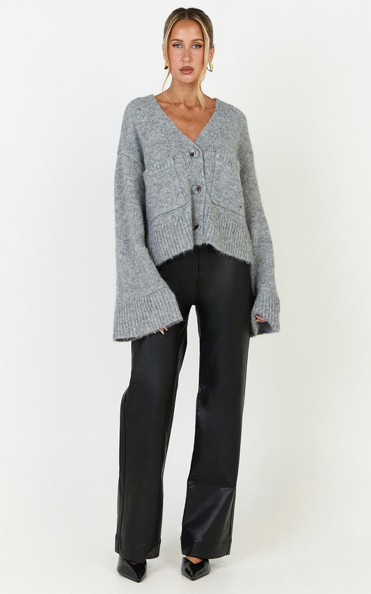 Becka Cardigan - Oversized Recycled Knitted Button Through Cardigan in Grey