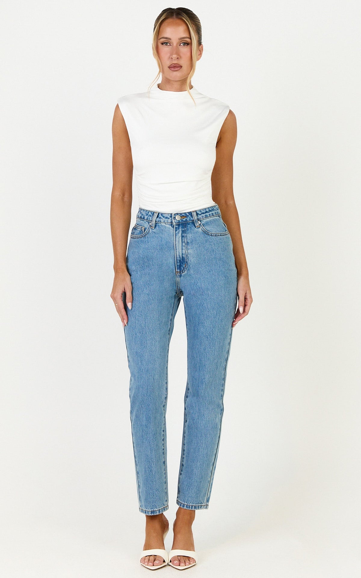 Billie Jeans - High Waisted Recycled Cotton Mom Denim Jeans in Light Mid Blue