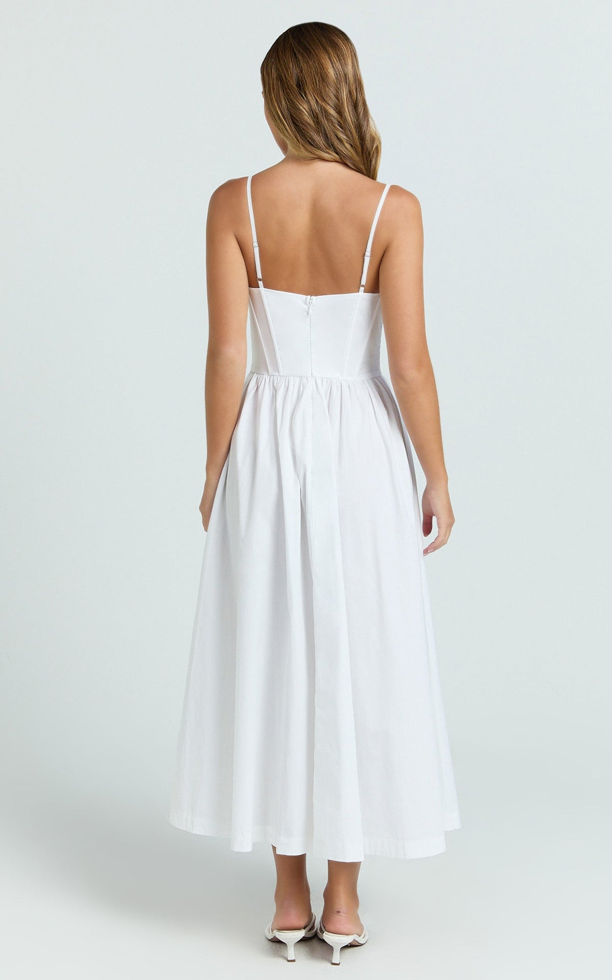 Braelyn Midi Dress - Scoop Neck Flare Dress in White