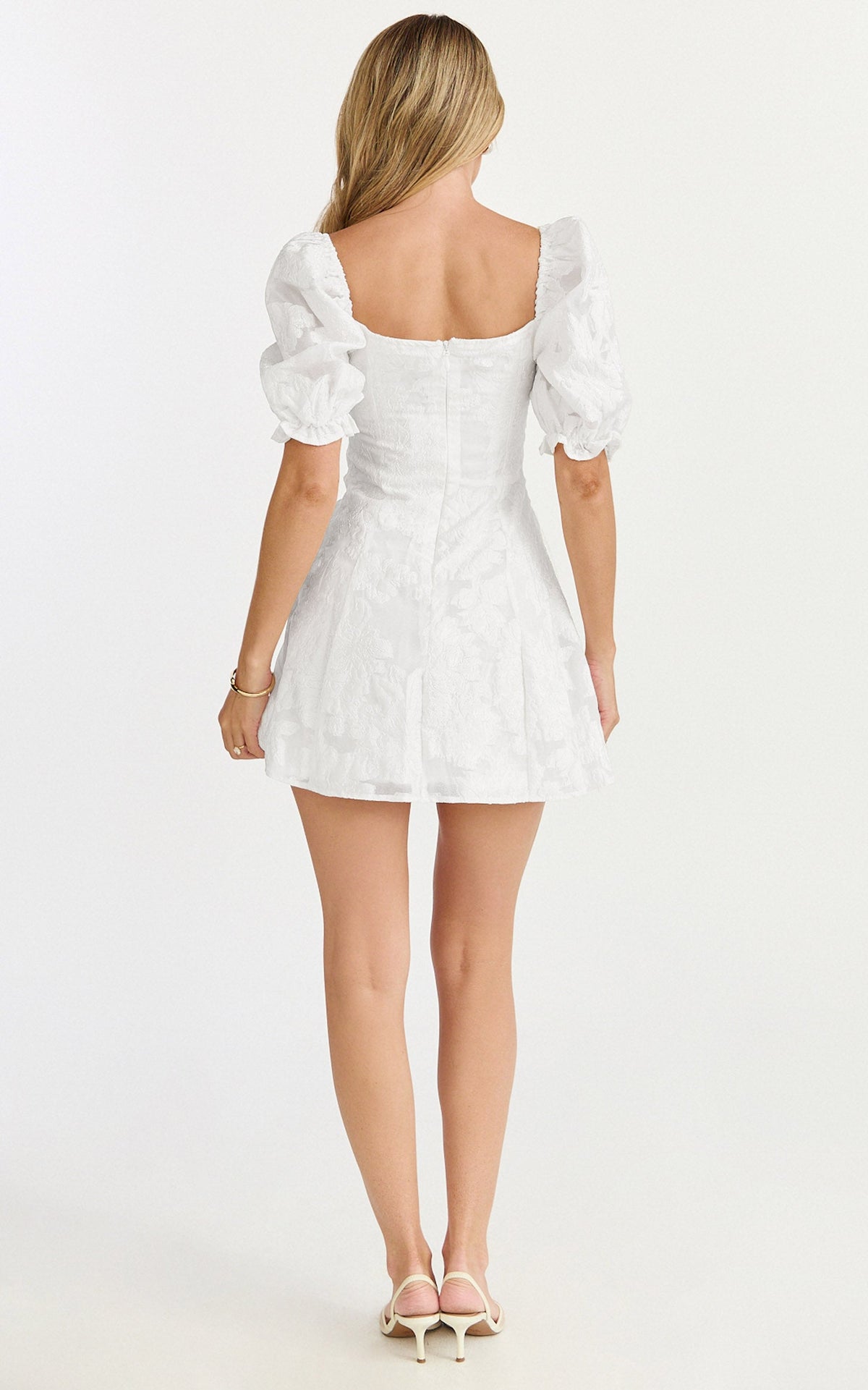 Brailey Mini Dress - Puff Sleeve Fit and Flare Dress in White