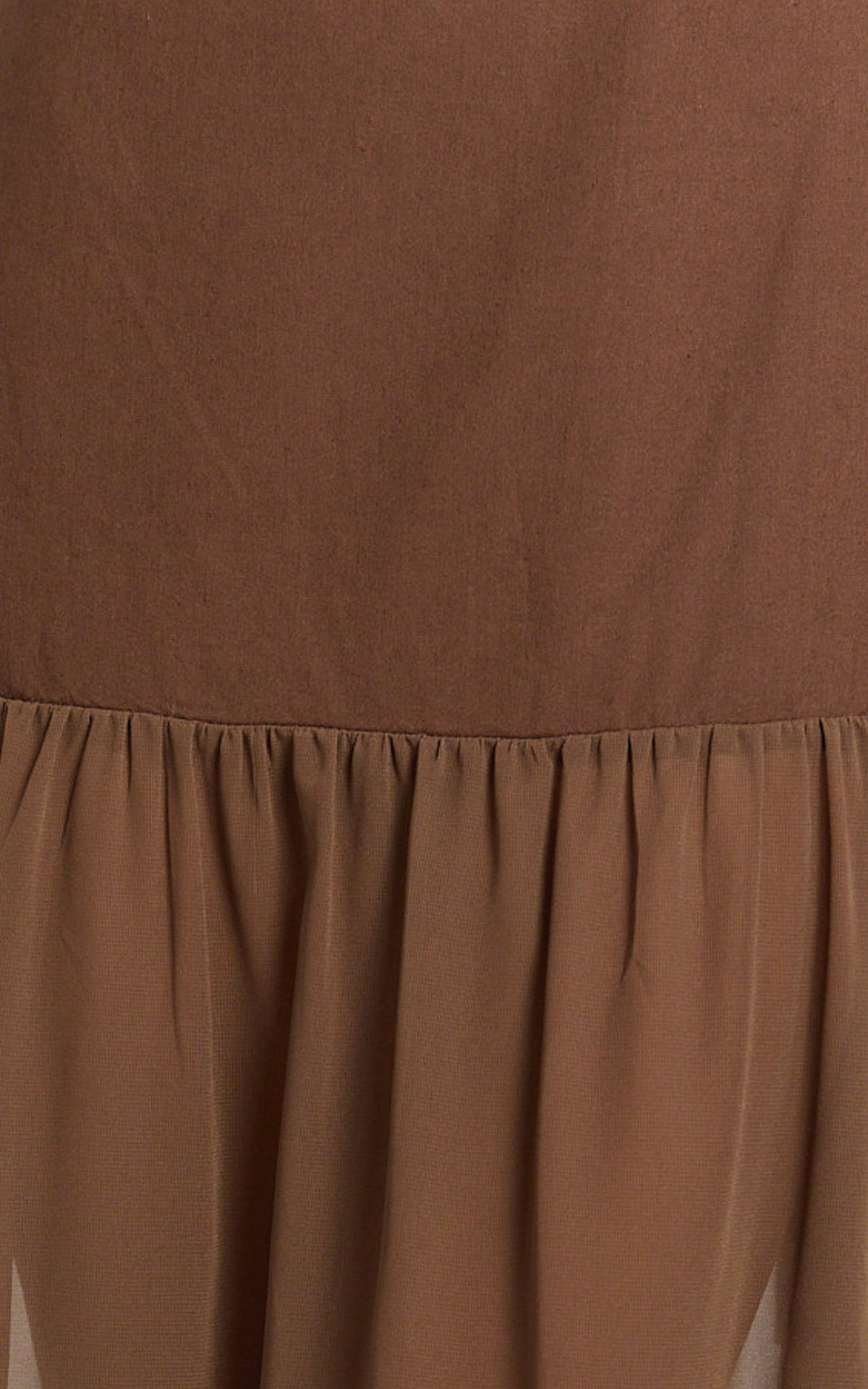 Calvin Maxi Dress - Linen Look Contrast Georgette Skirt with Neck Scarf in Chocolate