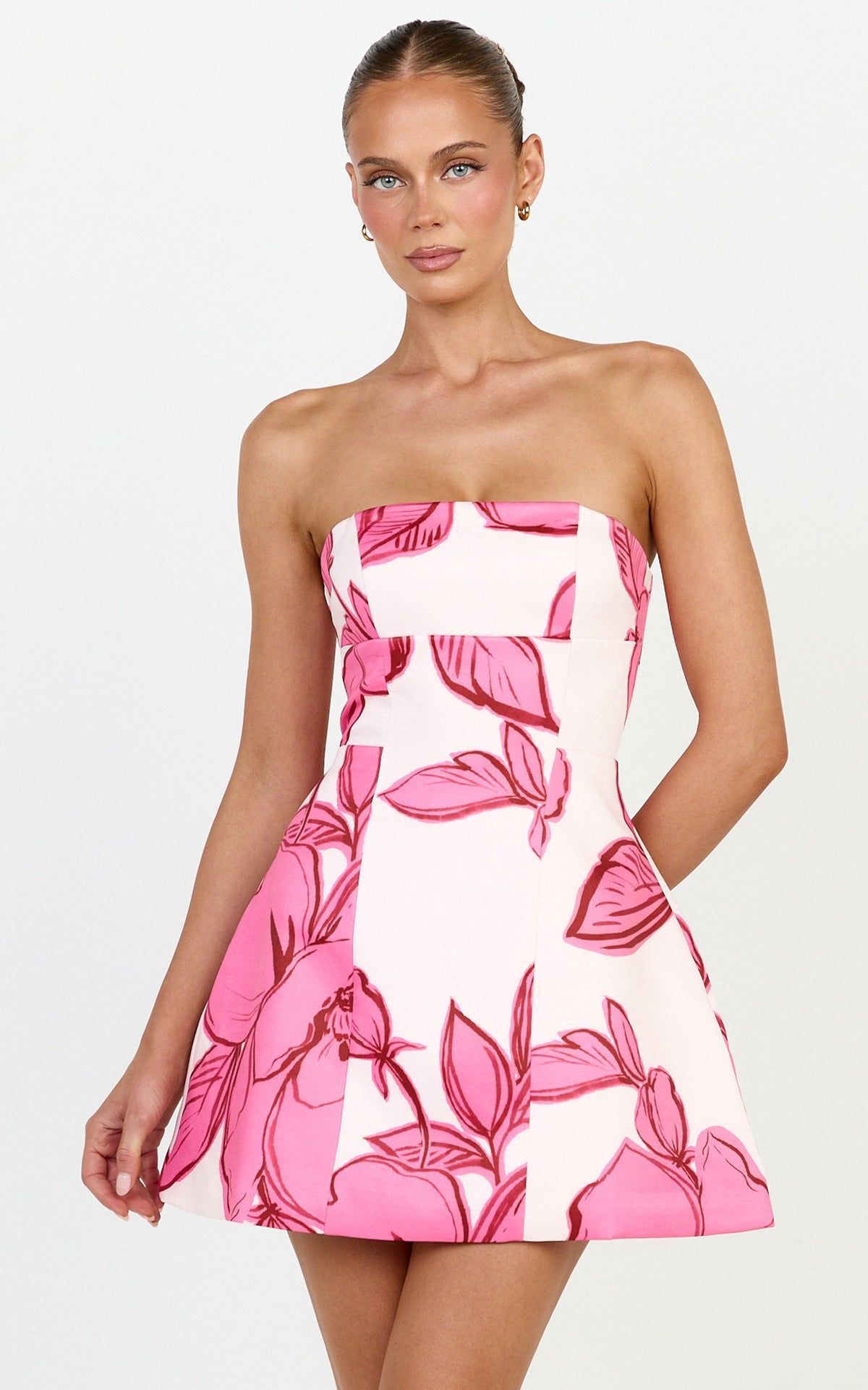 Catharine Mini Dress - Strapless A Line Dress in Bouquet Di Fiori Print