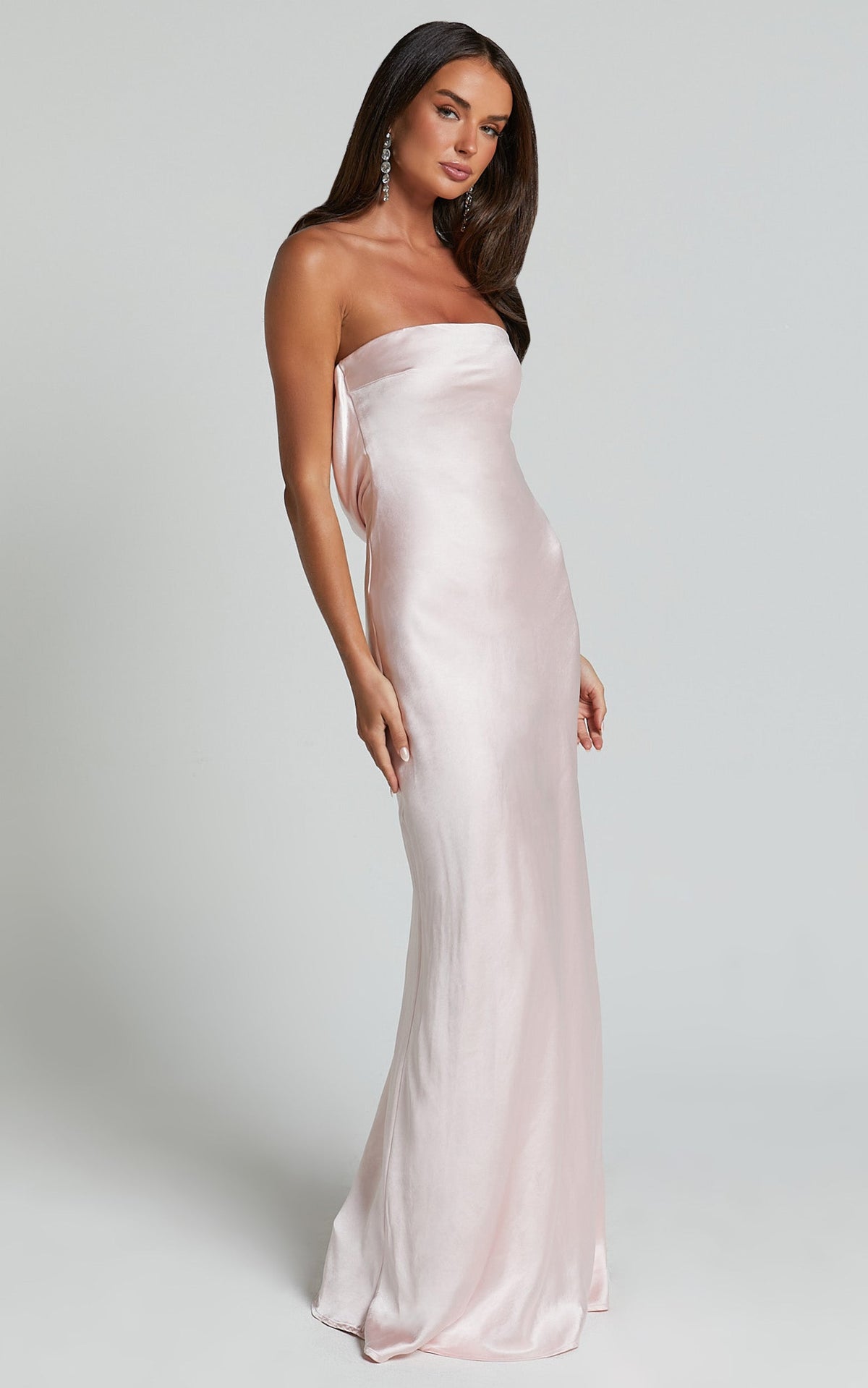 Charlita Maxi Dress - Strapless Cowl Back Satin Dress in Pale Pink