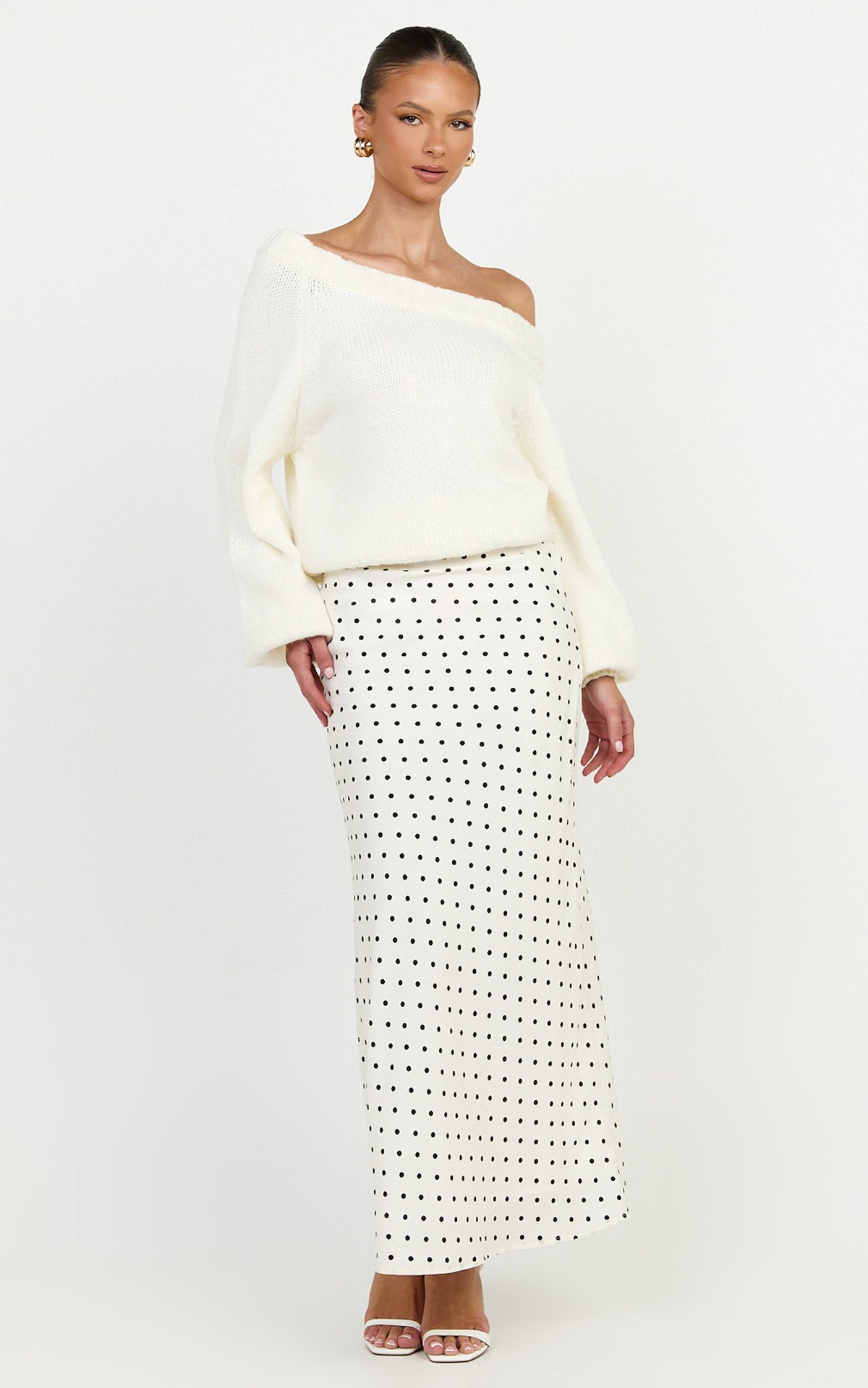 Charlotte Maxi Skirt - Polka Dot Skirt in White & Black Polka Dots