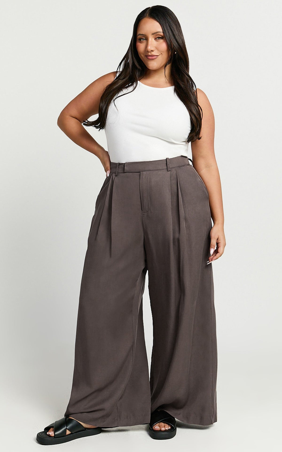 Clarke Pants - High Waist Wide Leg Pants in Slate