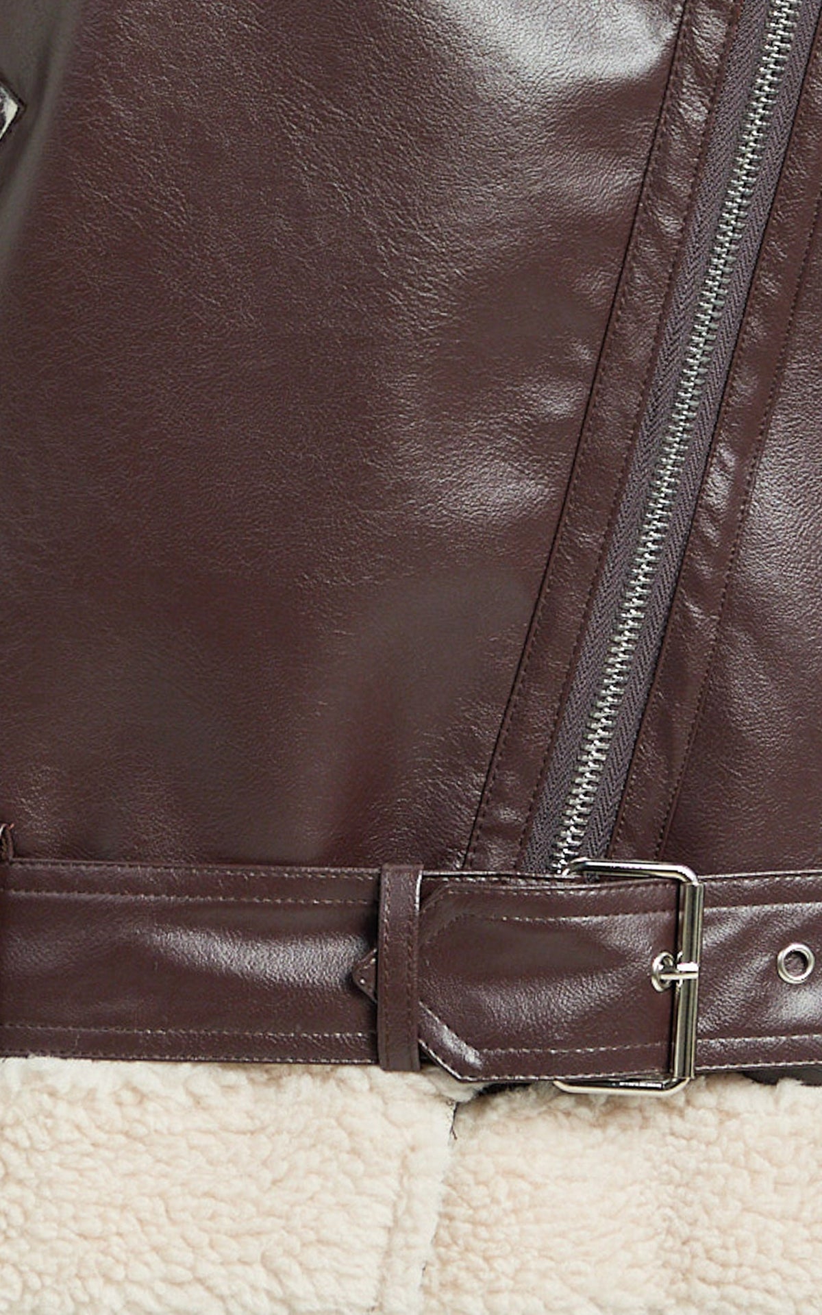 Claudette Jacket - Faux Leather Shearling Oversized Biker Jacket in Dark Chocolate