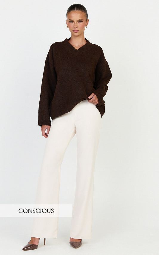 Clementine Jumper - V Neck Knit Jumper in Chocolate