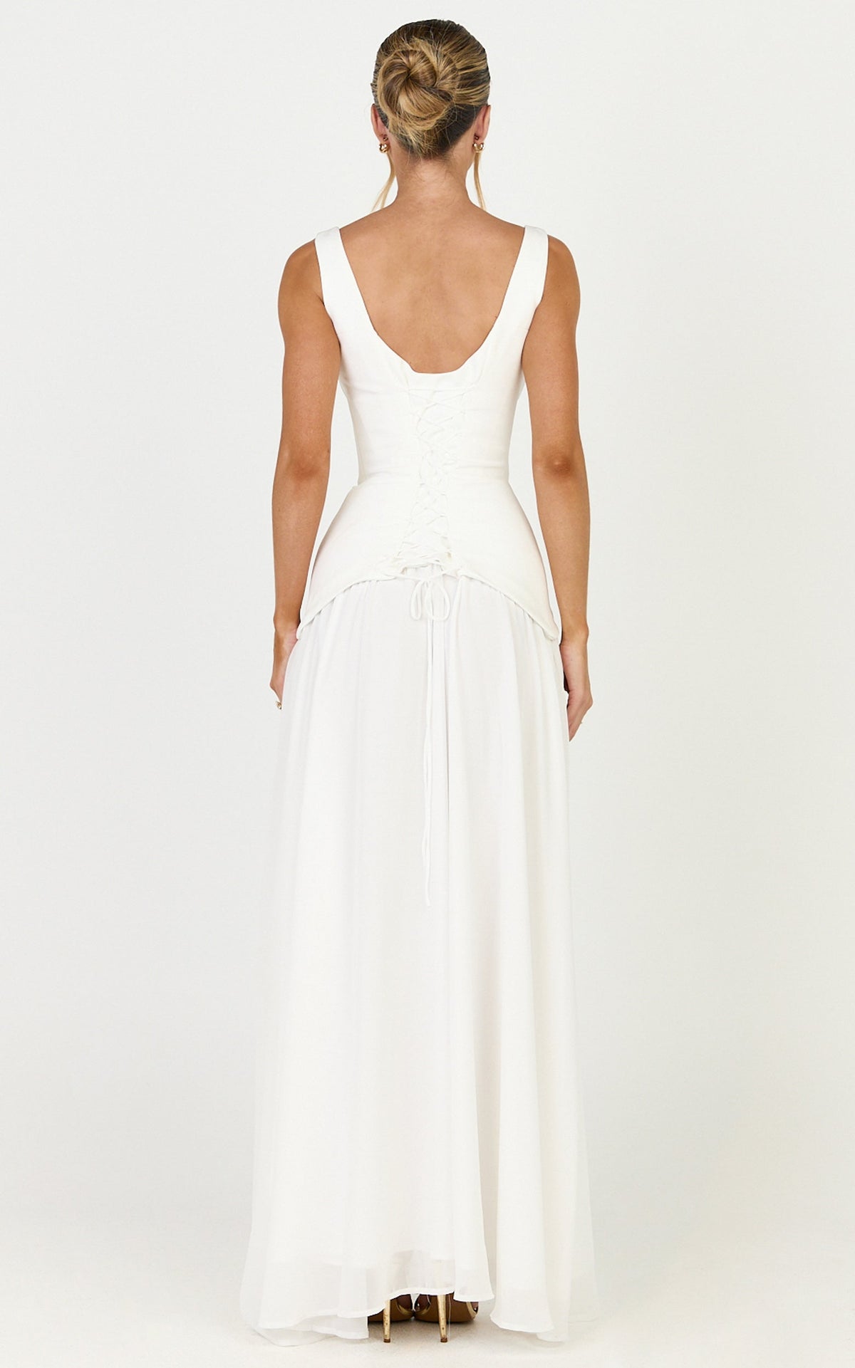 Coco Maxi Dress - Corset Bodice Fit And Flare Dress in White