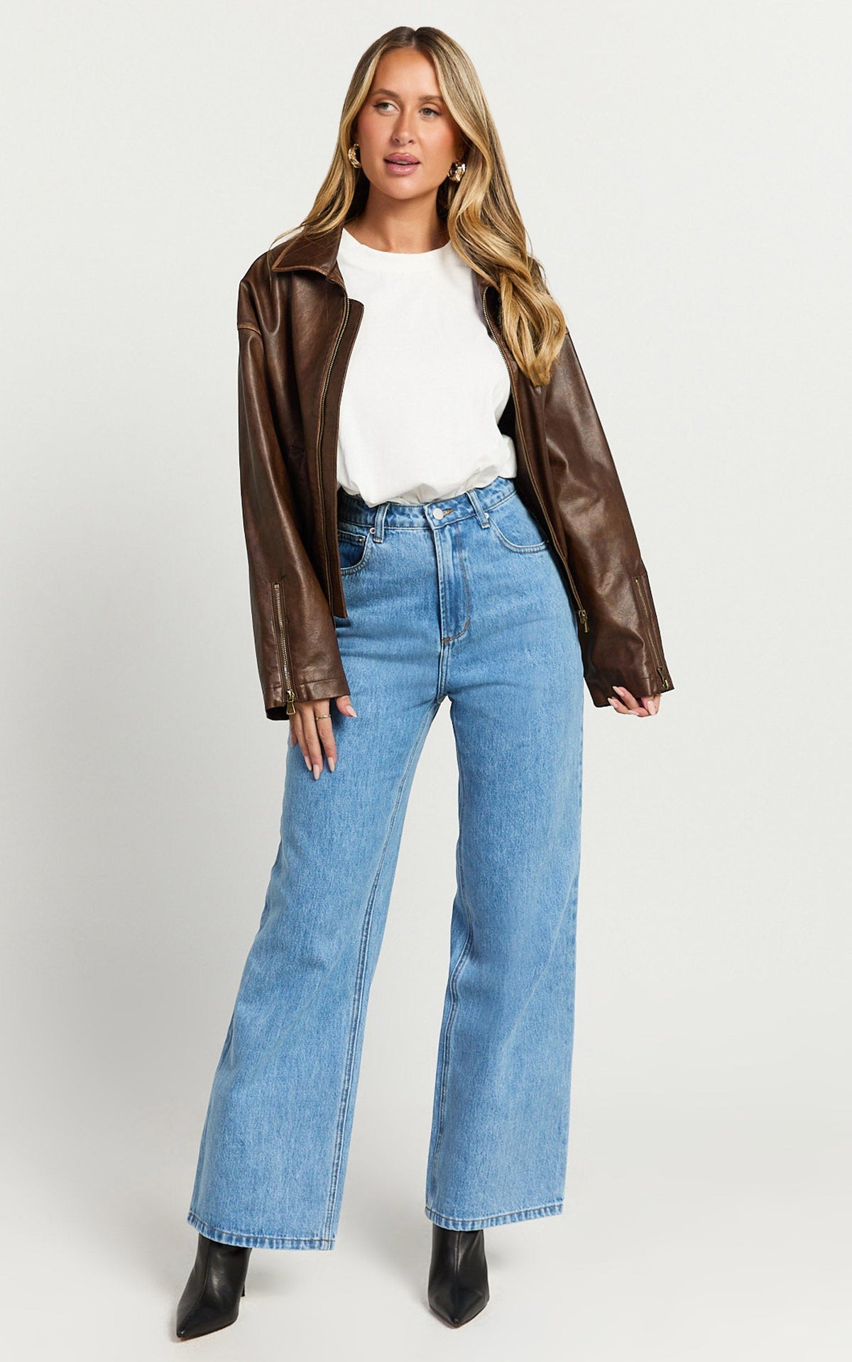 Cole Jeans - High Waist Relaxed Wide Leg Recycled Denim Jeans in Mid Blue Wash