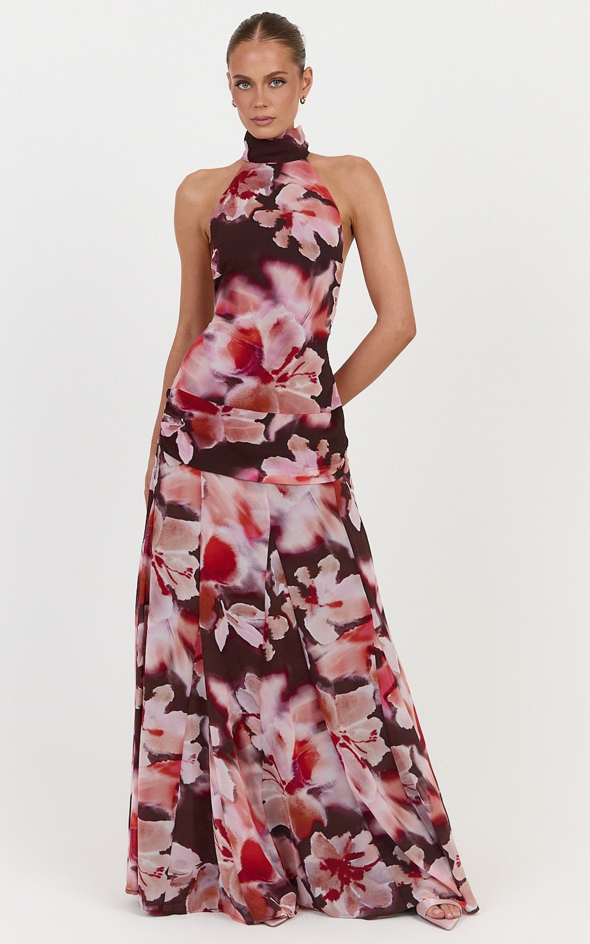 Cordelia Maxi Dress - High Neckline Racer Back Dress in Midnight Blossoms Print