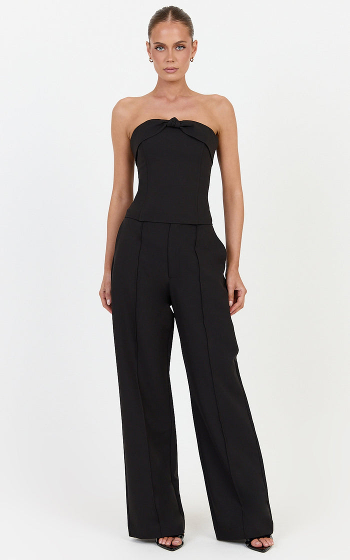 Rosalind Top - Strapless Knot Detail Corset Top in Black