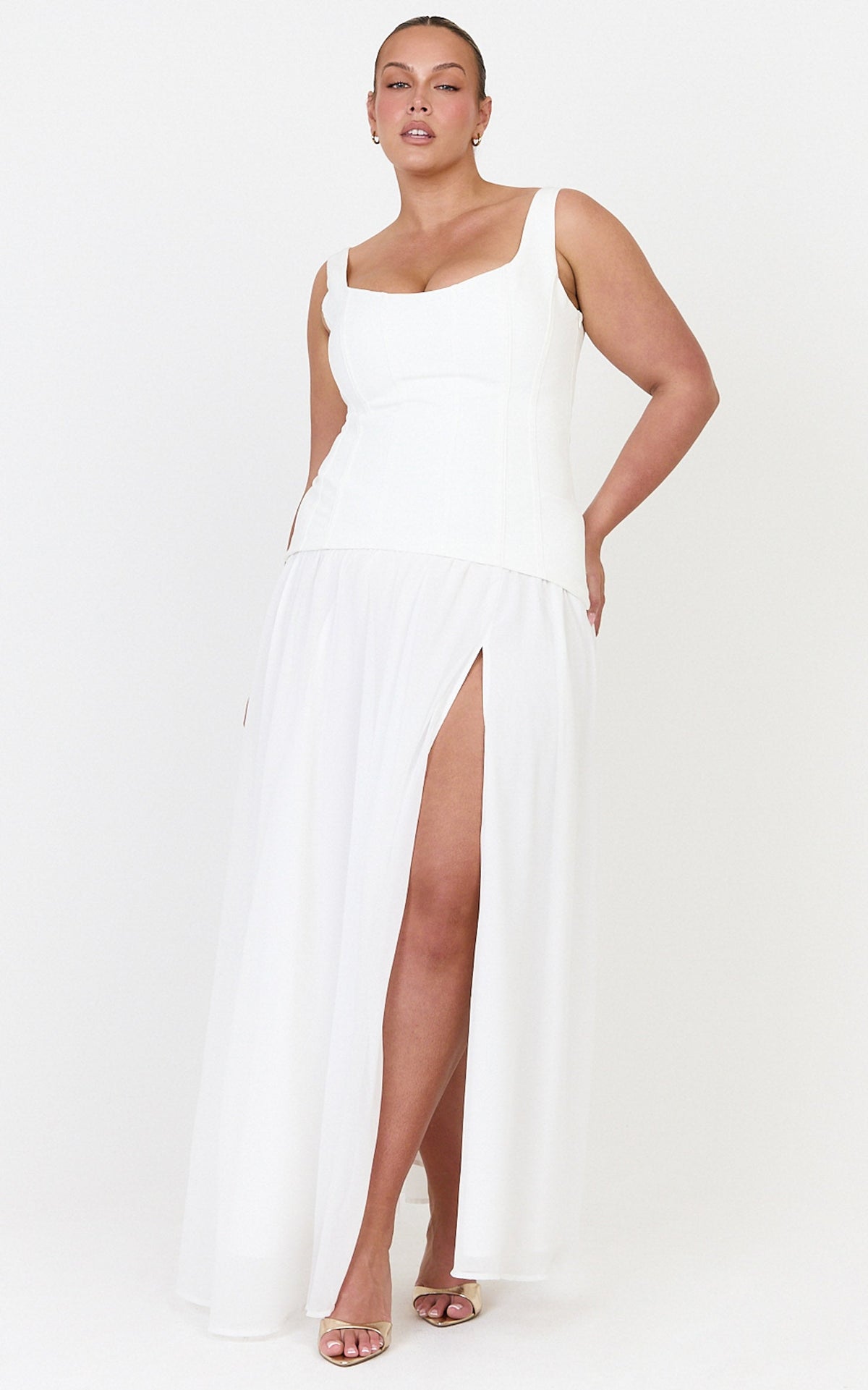 Coco Maxi Dress - Corset Bodice Fit And Flare Dress in White