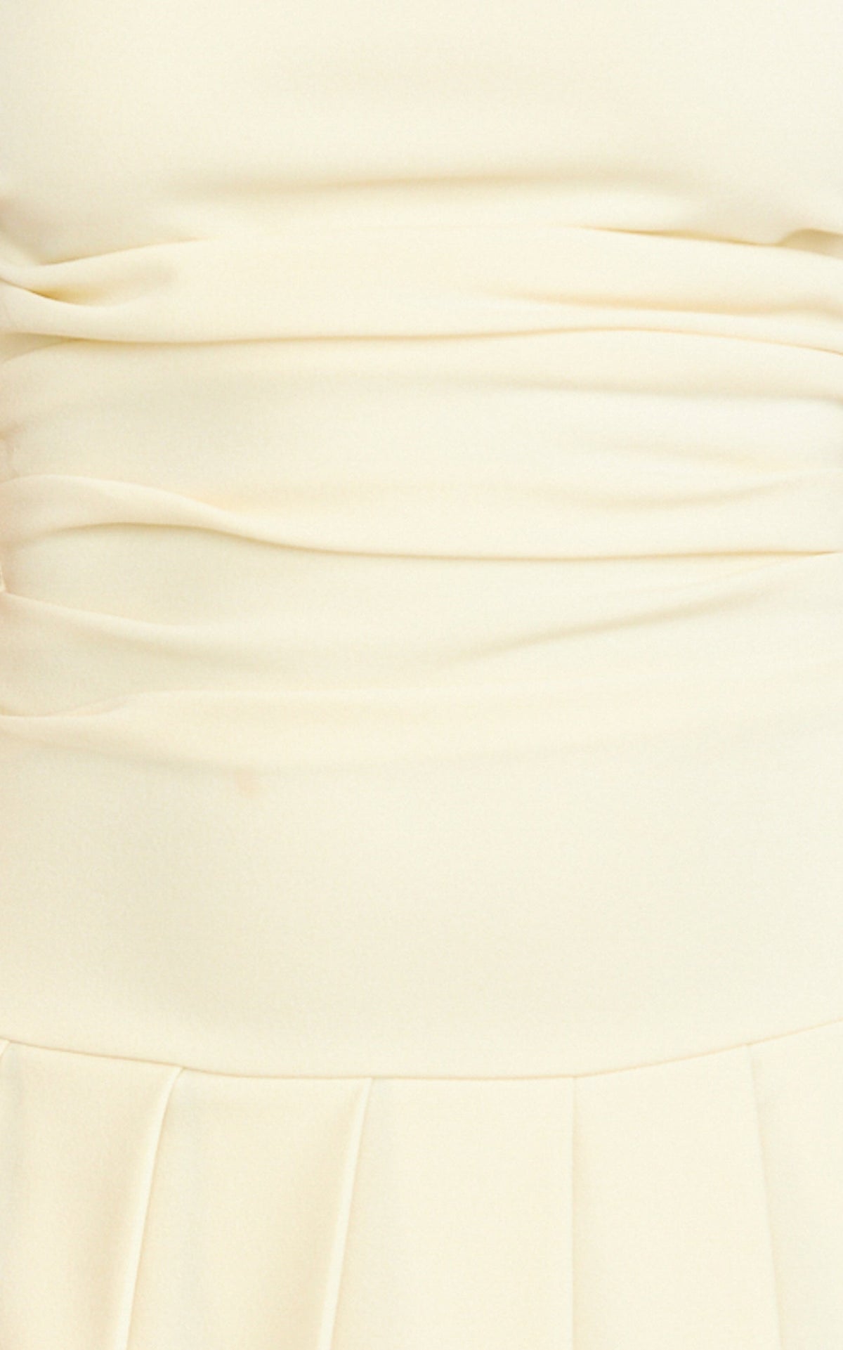 Daisy Mini Dress - Off Shoulder Ruched Pleated Skirt Dress in Cream