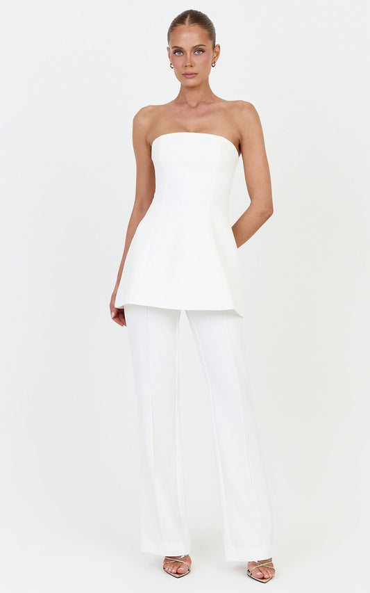 Daisy Top - Strapless Long Line Shirred Back Top in Off White
