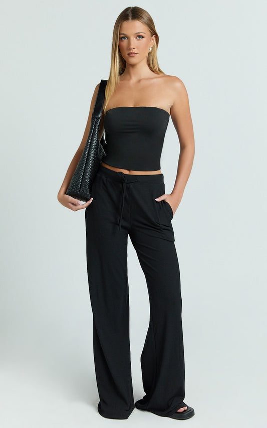 Davie Pants  - High Waisted Wide Leg Pants in Black