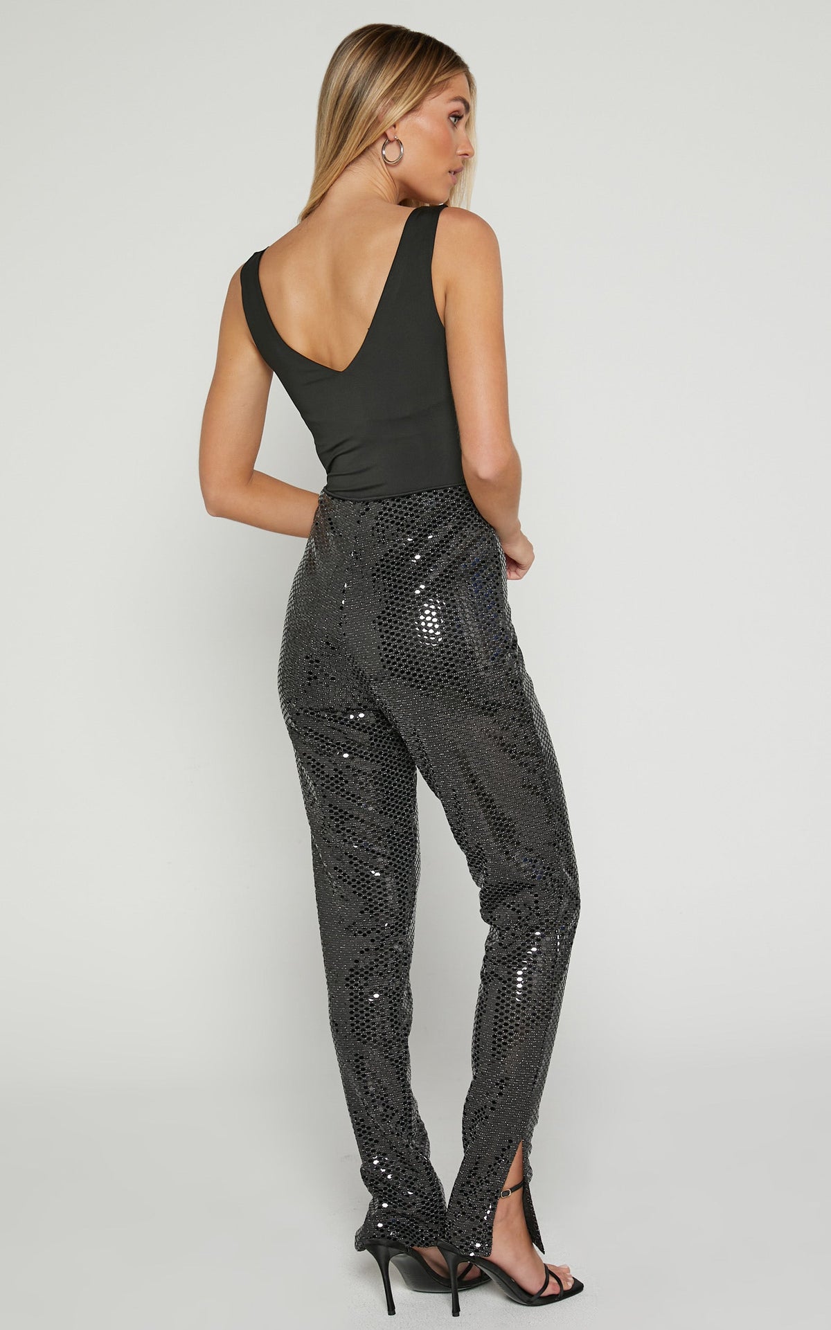 Deola Pant - Sequin High Waisted Skinny Leg in Black