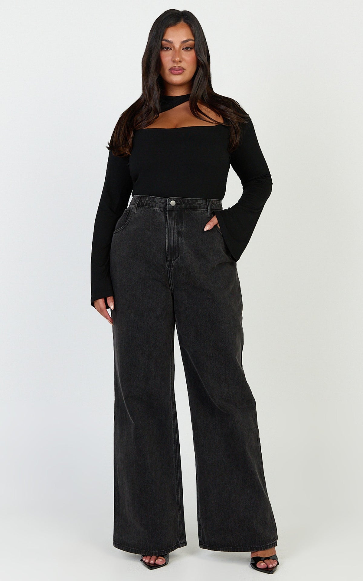 Edith Top - Twist Detail Long Sleeve Top in Black
