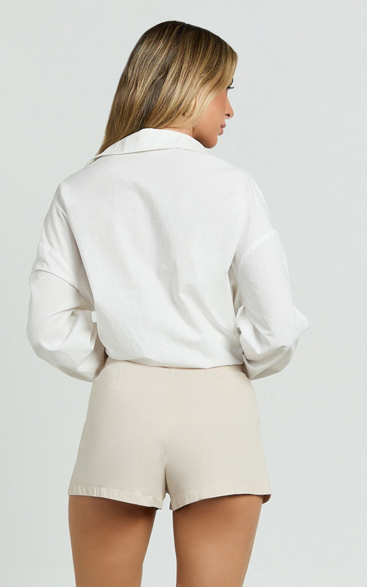 Elyssa Shorts - Pleat Detail Shorts in Beige