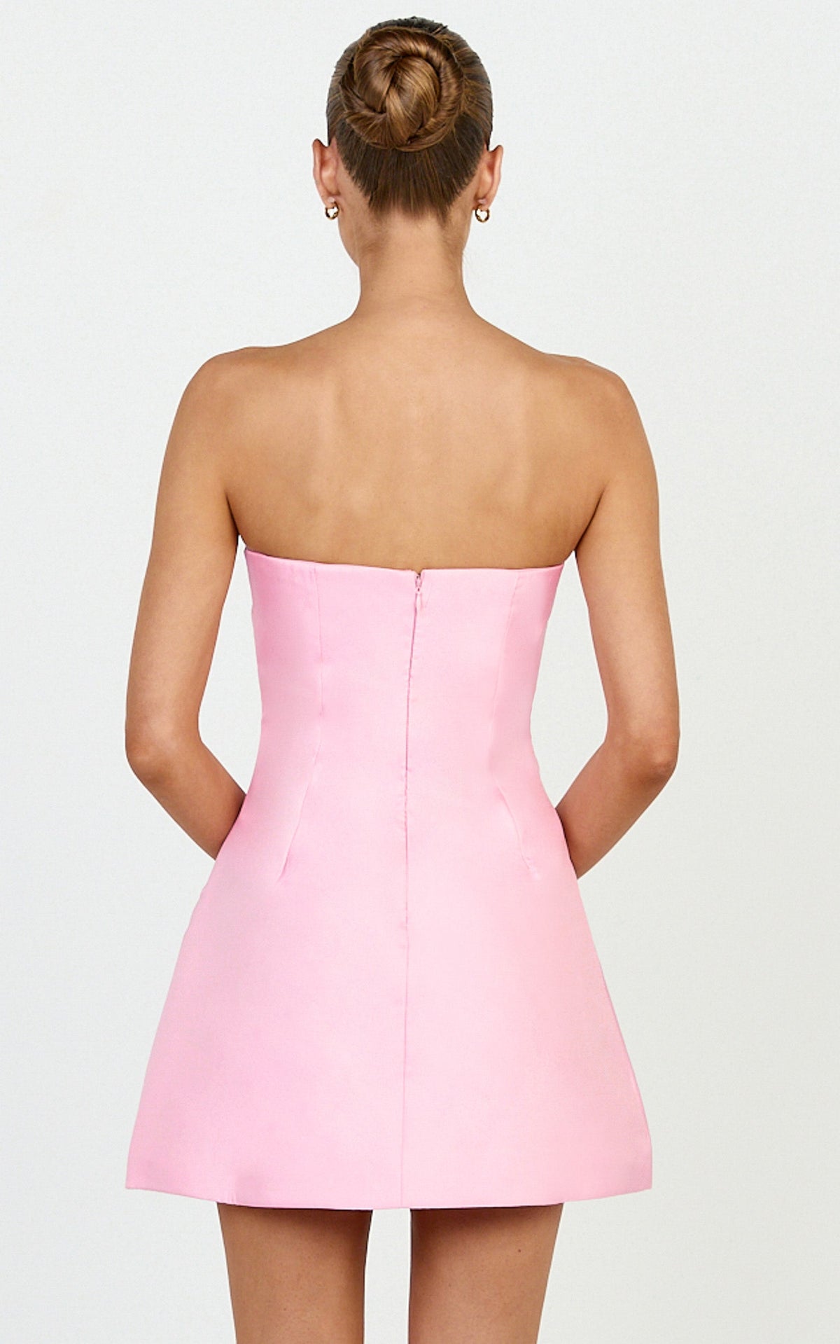 Emme Mini Dress - Strapless Jacquard Placement Floral A Line Dress in Pink