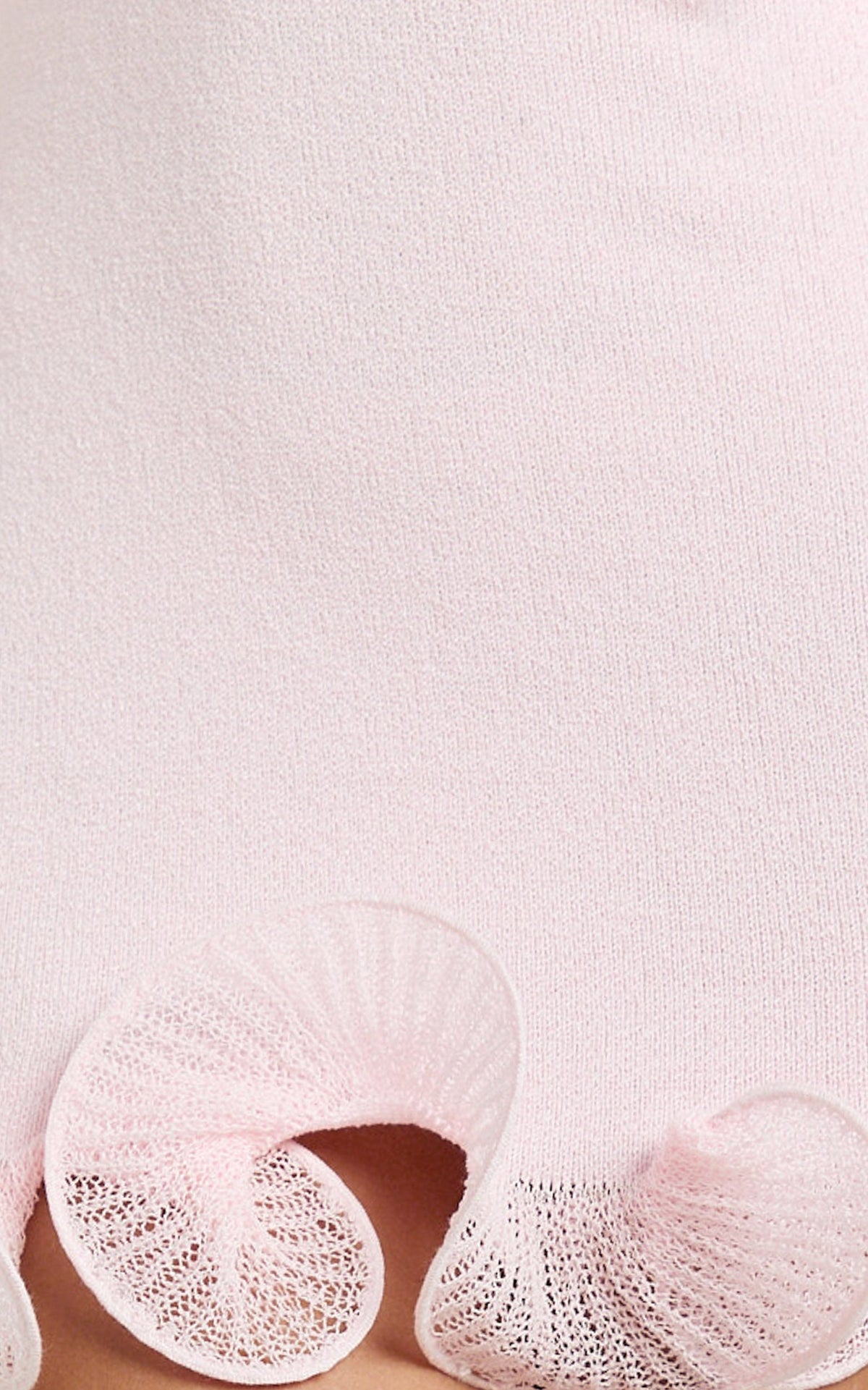 Estelle Mini Dress - Off Shoulder Long Sleeve Frilled Hem Fitted Dress in Baby Pink