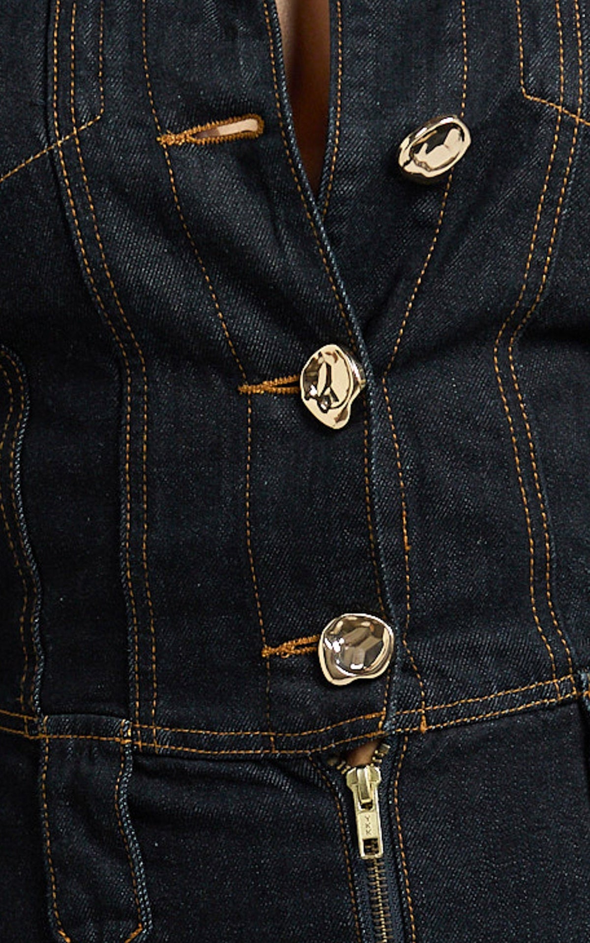 Fabia Mini Dress - Denim Hardware Button Front Fitted Shirt Dress in Dark Wash
