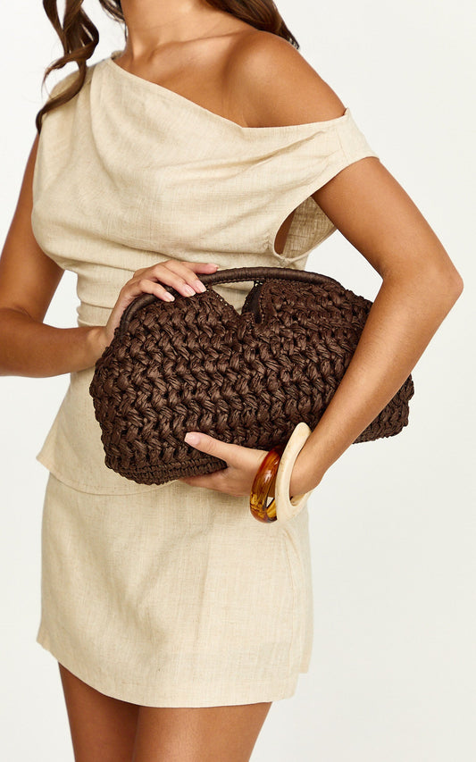 Fabienne Bag - Straw Clutch Bag in Chocolate
