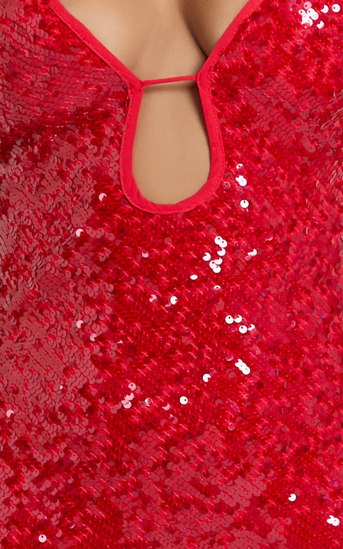 Finn Maxi Dress - Plunge Neck Sheer Sequin Slip Dress in Red
