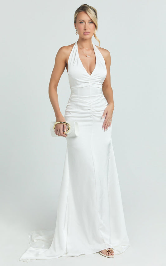 Frankie Maxi Dress - Satin Bias Cut Dress in Ivory
