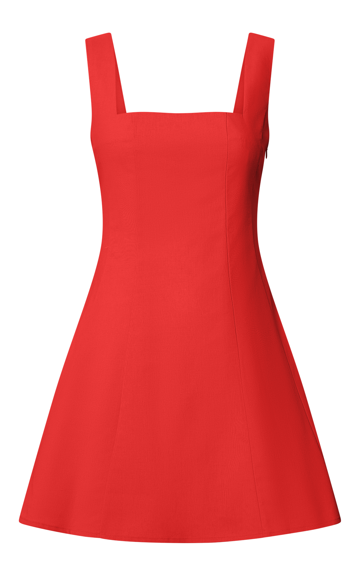 Adiana Mini Dress - Linen Square Neck Shirred Back A Line Dress in Red