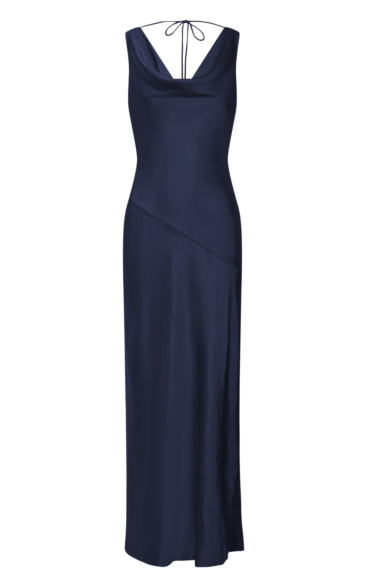 Adilah Maxi Dress - Cowl Neck Satin Dress in Navy