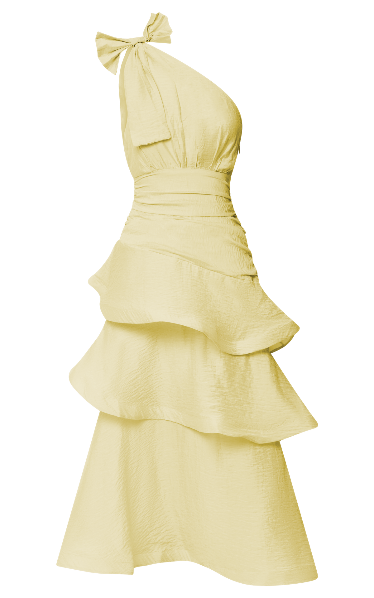 Eugenia Midi Dress - One Shoulder Fit and Flare Layered Dress in Yellow