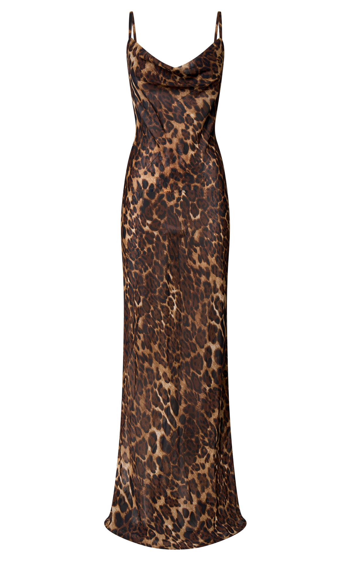 Hilary Maxi Dress - Sheer Cowl Neck Slip Dress in Leopard