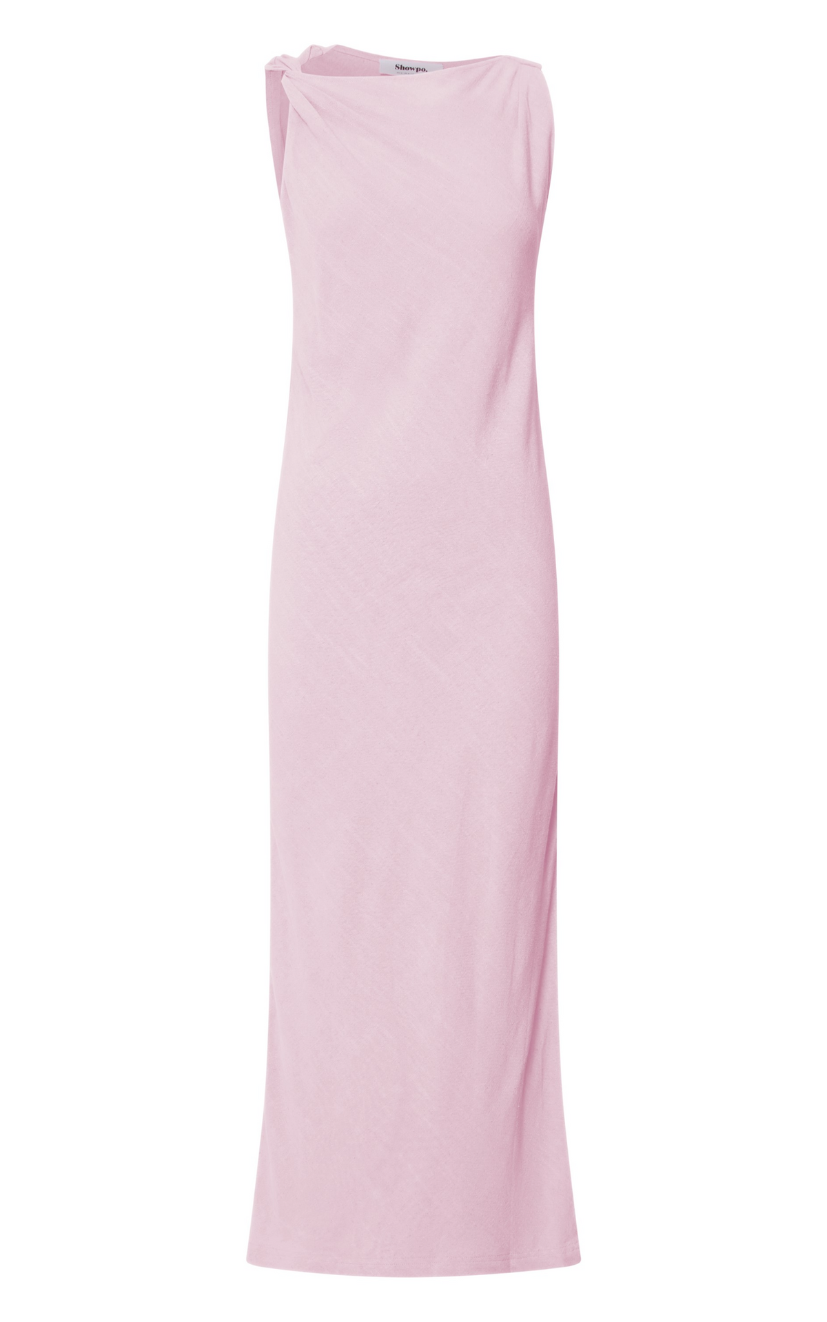 Jessenia Midi Dress - Linen High Neck Dress in Soft Pink