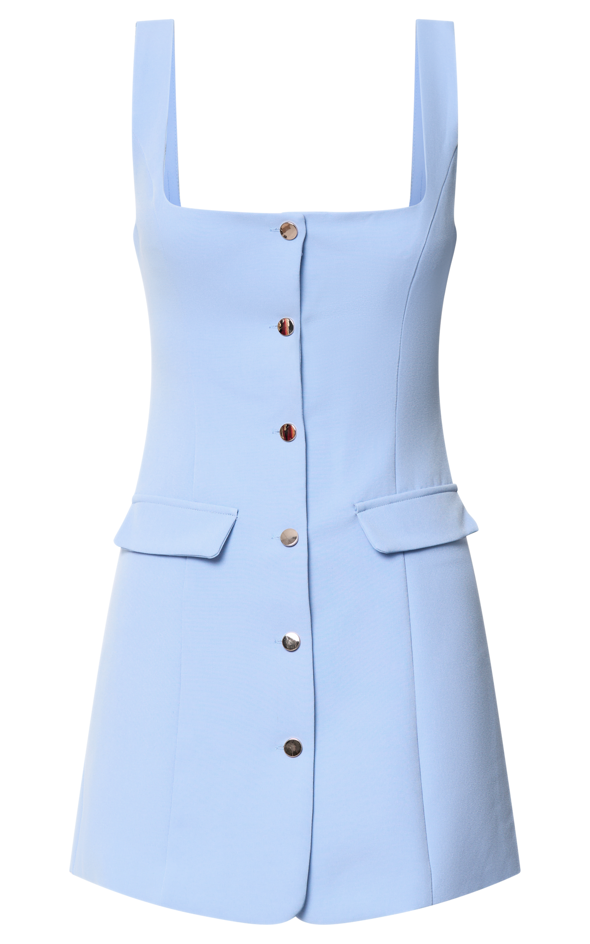 Kenna Mini Dress - Square Neck Button Down Mini Dress in Powder Blue