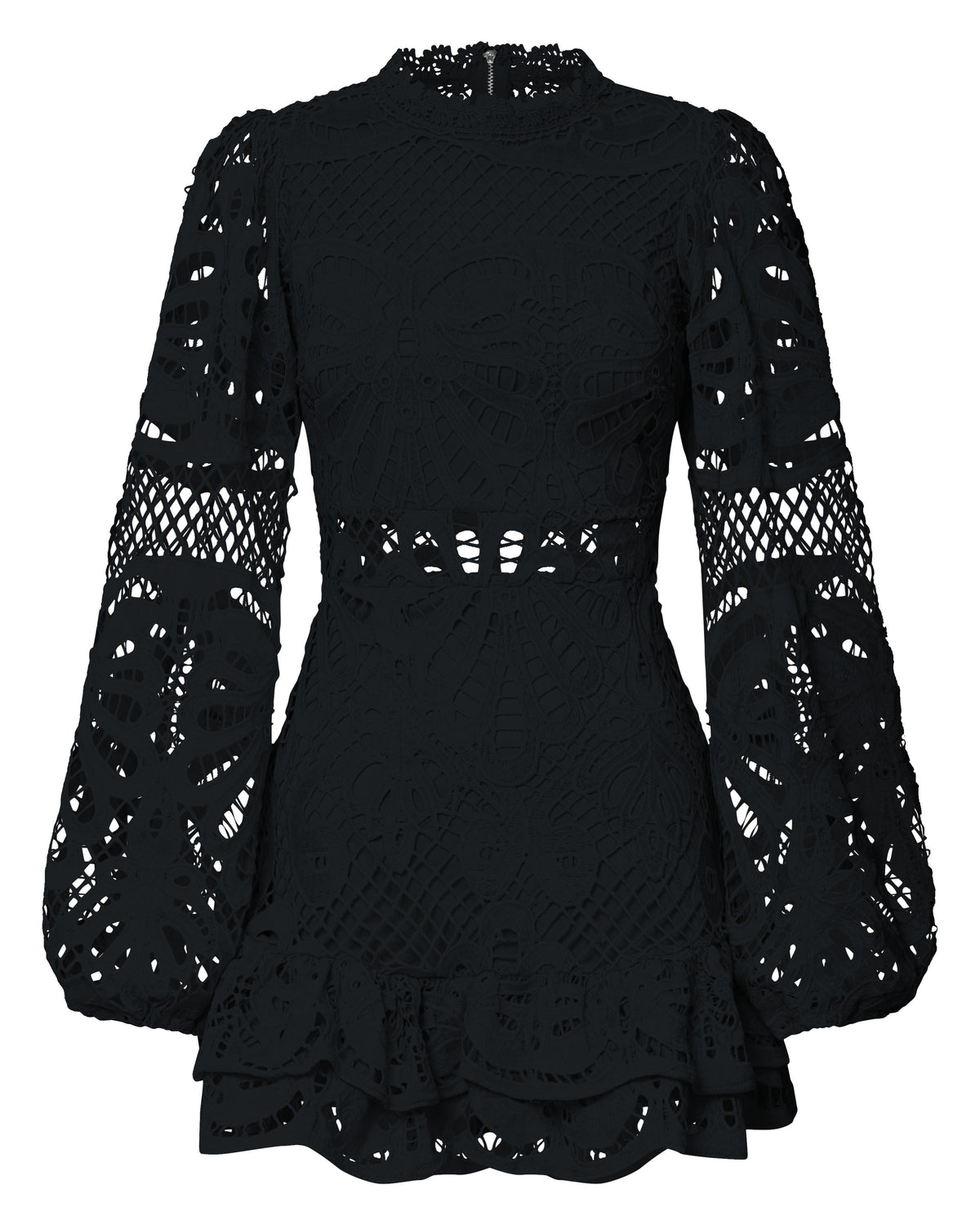 Kiss Me Now Mini Dress - Long Puff Sleeve Dress in Black Lace