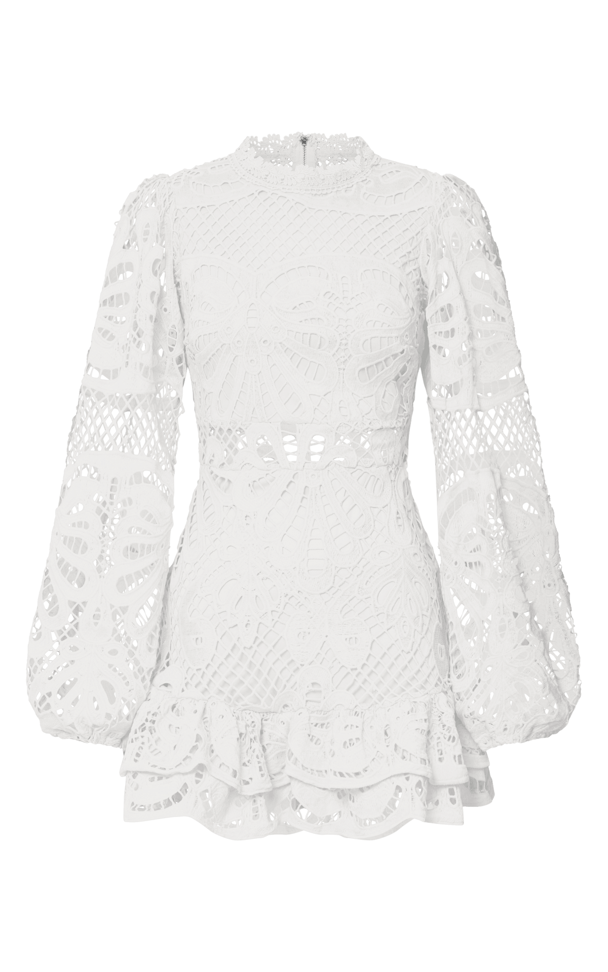 Kiss Me Now Mini Dress - Long Puff Sleeve Dress in White Lace