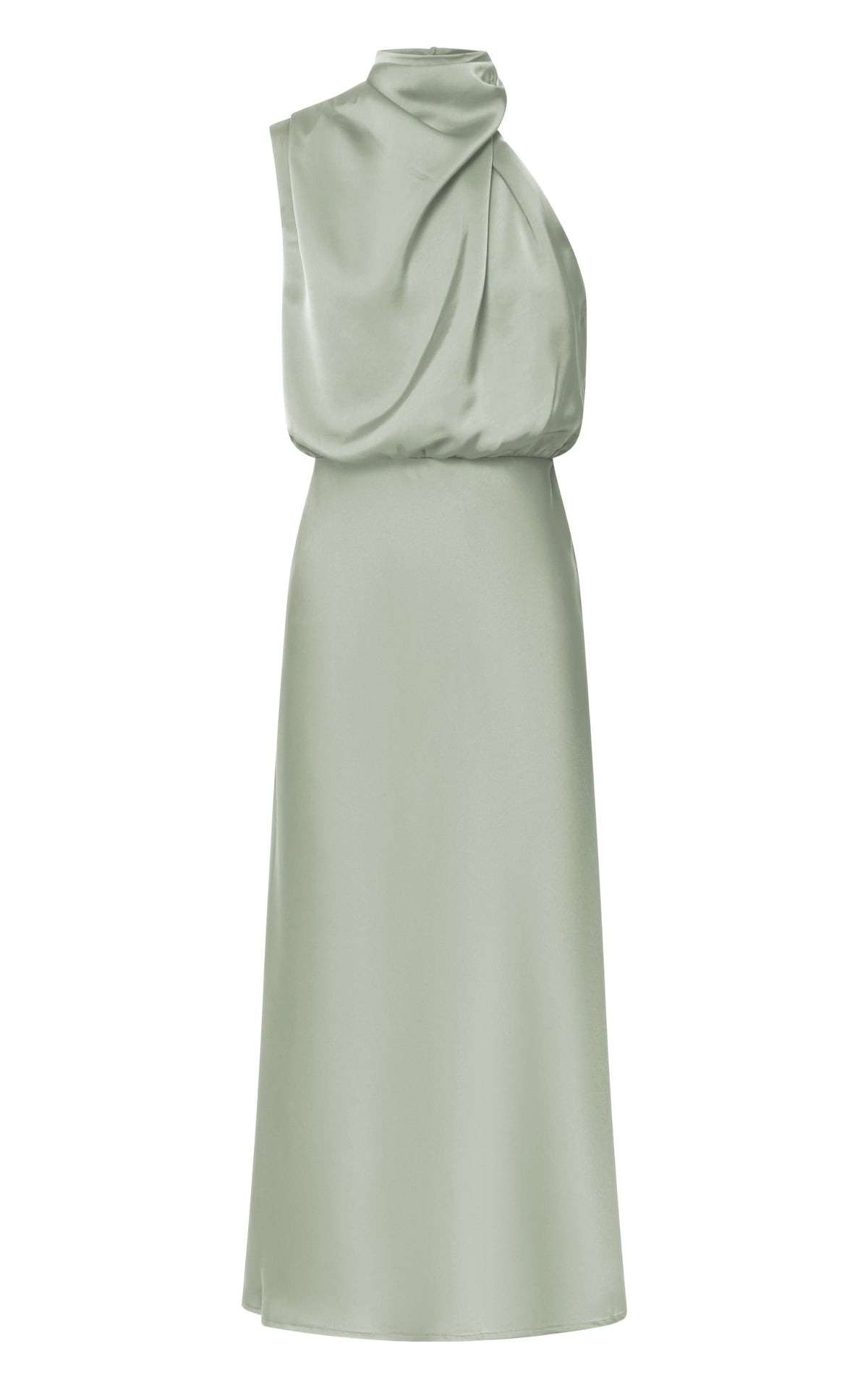 Minnie Midi Dress - Drape Neck Satin Slip Dress in Sage