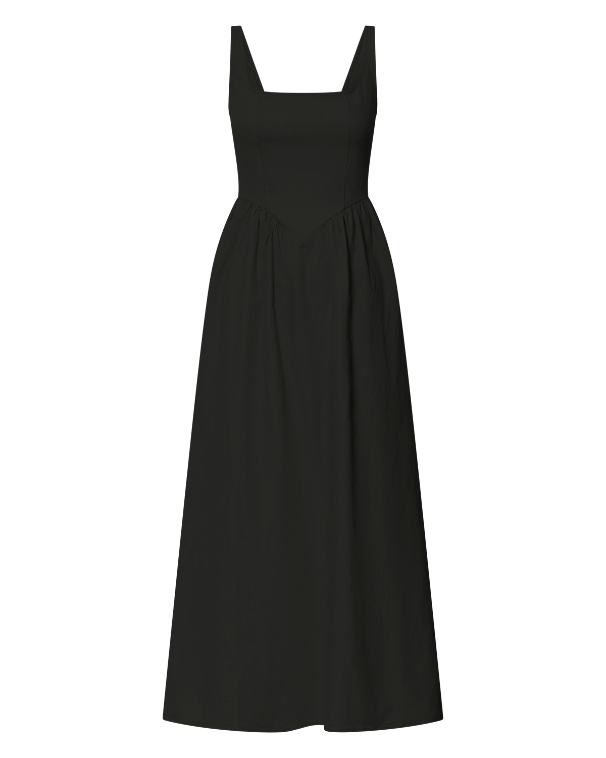 Rhaziya Midi Dress - Sleeveless Straight Neck Fit and Flare Dress in Black