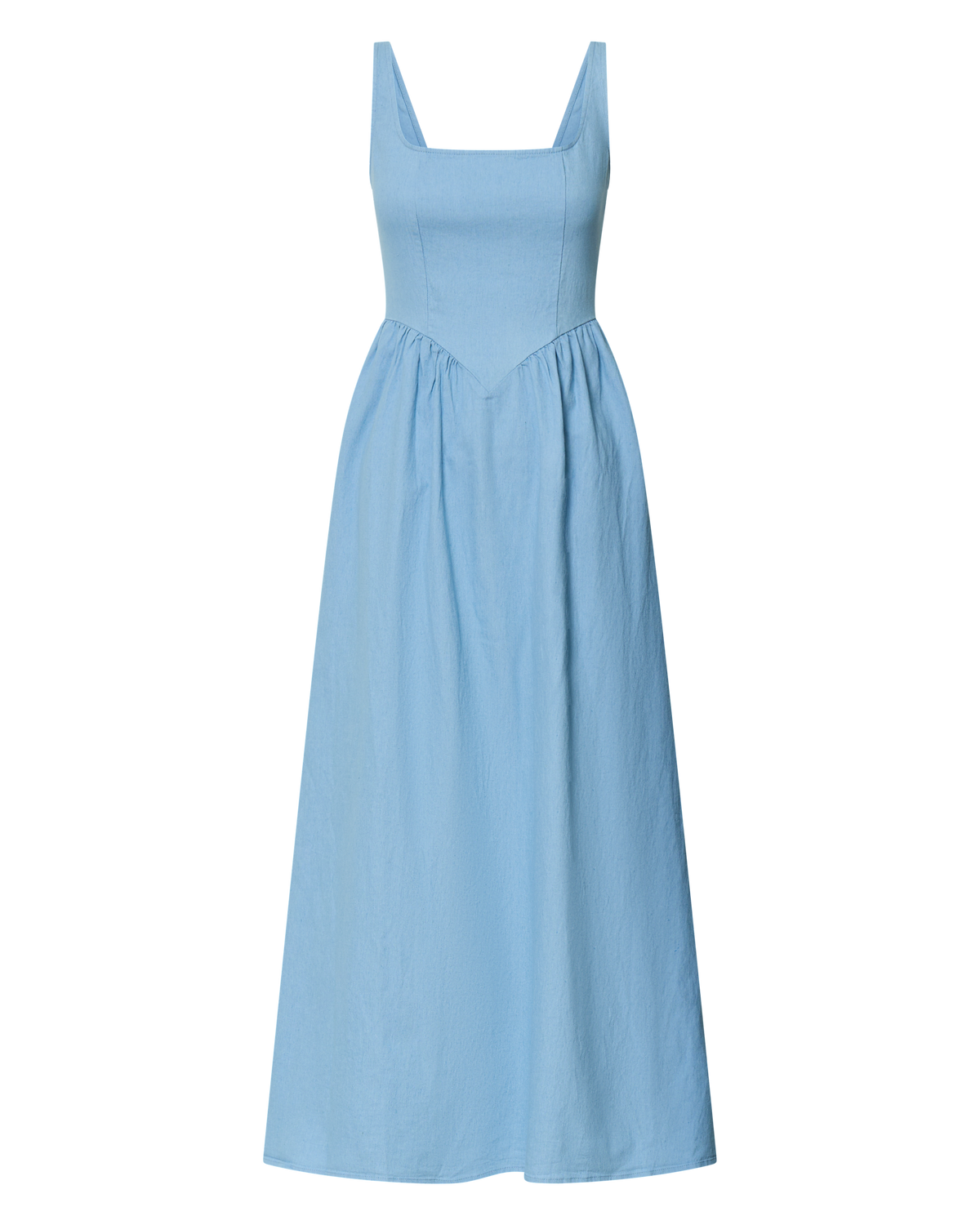 Rhaziya Midi Dress - Sleeveless Straight Neck Fit and Flare Dress in Blue