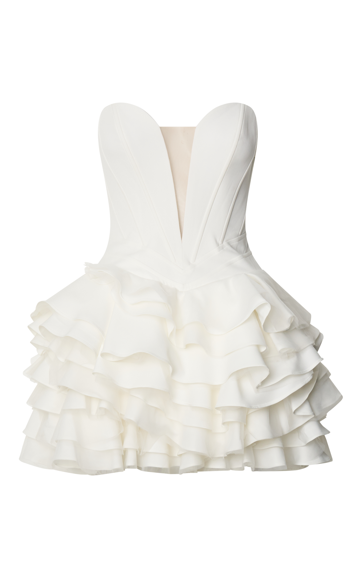 Shirley Mini Dress - Plunge Tulle Skirt Dress in Off White