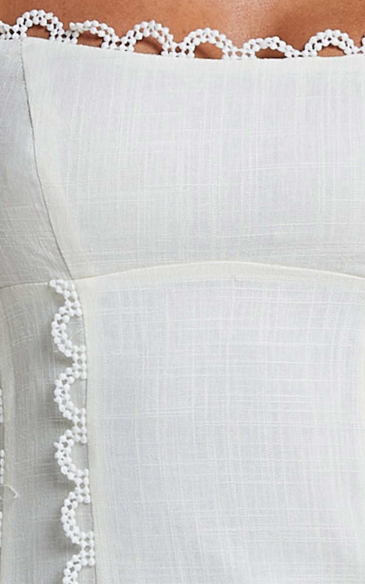 Gelli Mini Linen Blend Dress - Strappy Lace Detail Dress in White