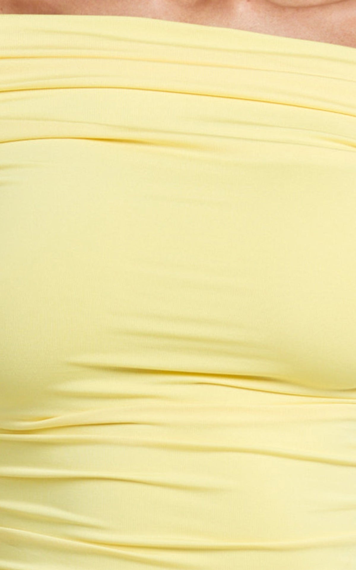 Gena Top - Off Shoulder Gathered Short Sleeve Top in Pastel Yellow