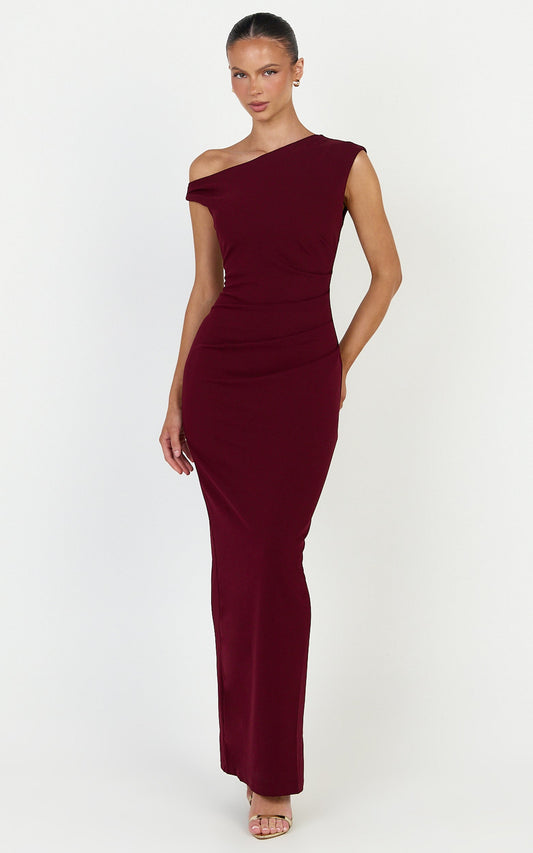 Genie Maxi Dress - Off The Shoulder Dress in Wine