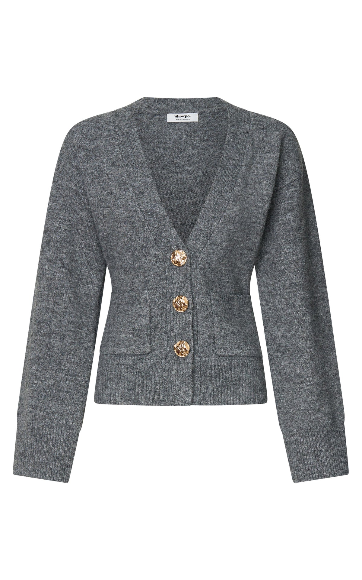 Nerissa Cardigan - V Neck Recycled Knit Contoured Cardigan in Dark Grey