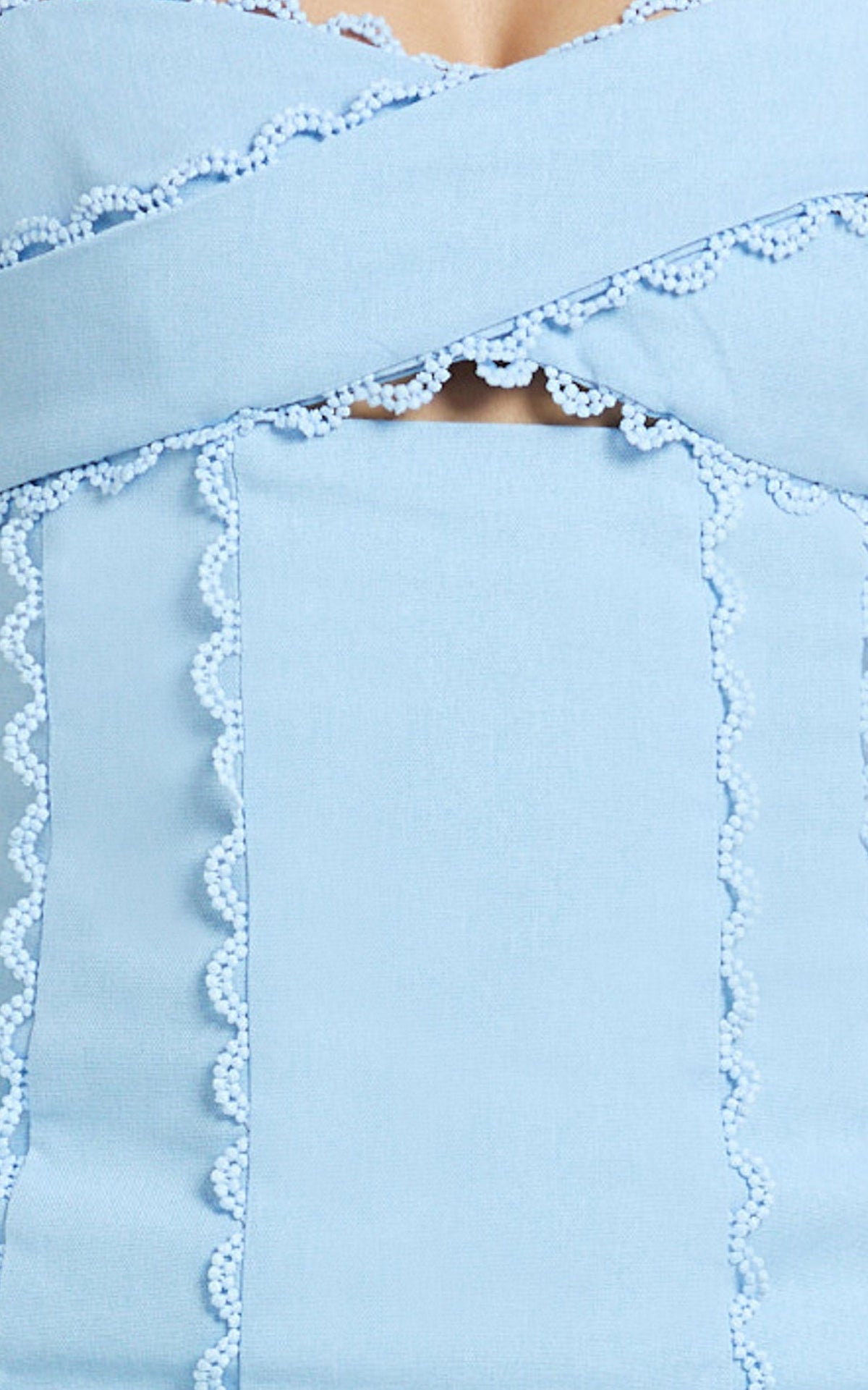 Gigi Mini Linen Blend Dress - Sweetheart Tie Back Scallop Detail Dress in Blue