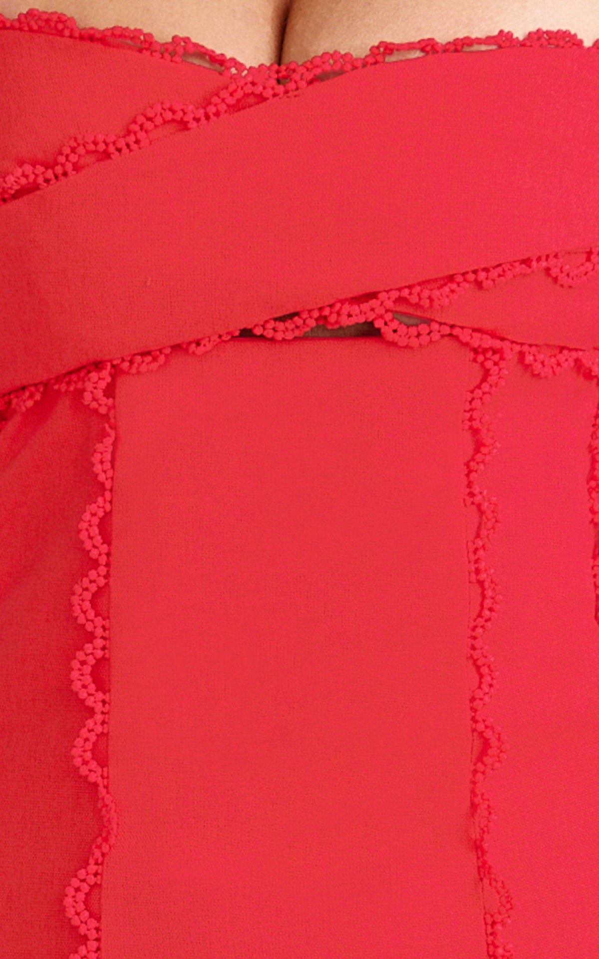 Gigi Mini Linen Blend Dress - Sweetheart Tie Back Scallop Detail Dress in Red