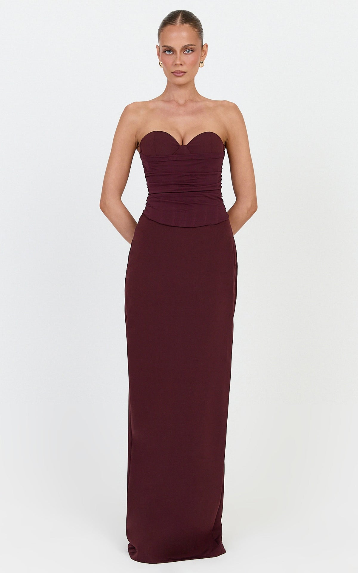Helda Maxi Skirt - Mid Waist Back Split Skirt in Plum