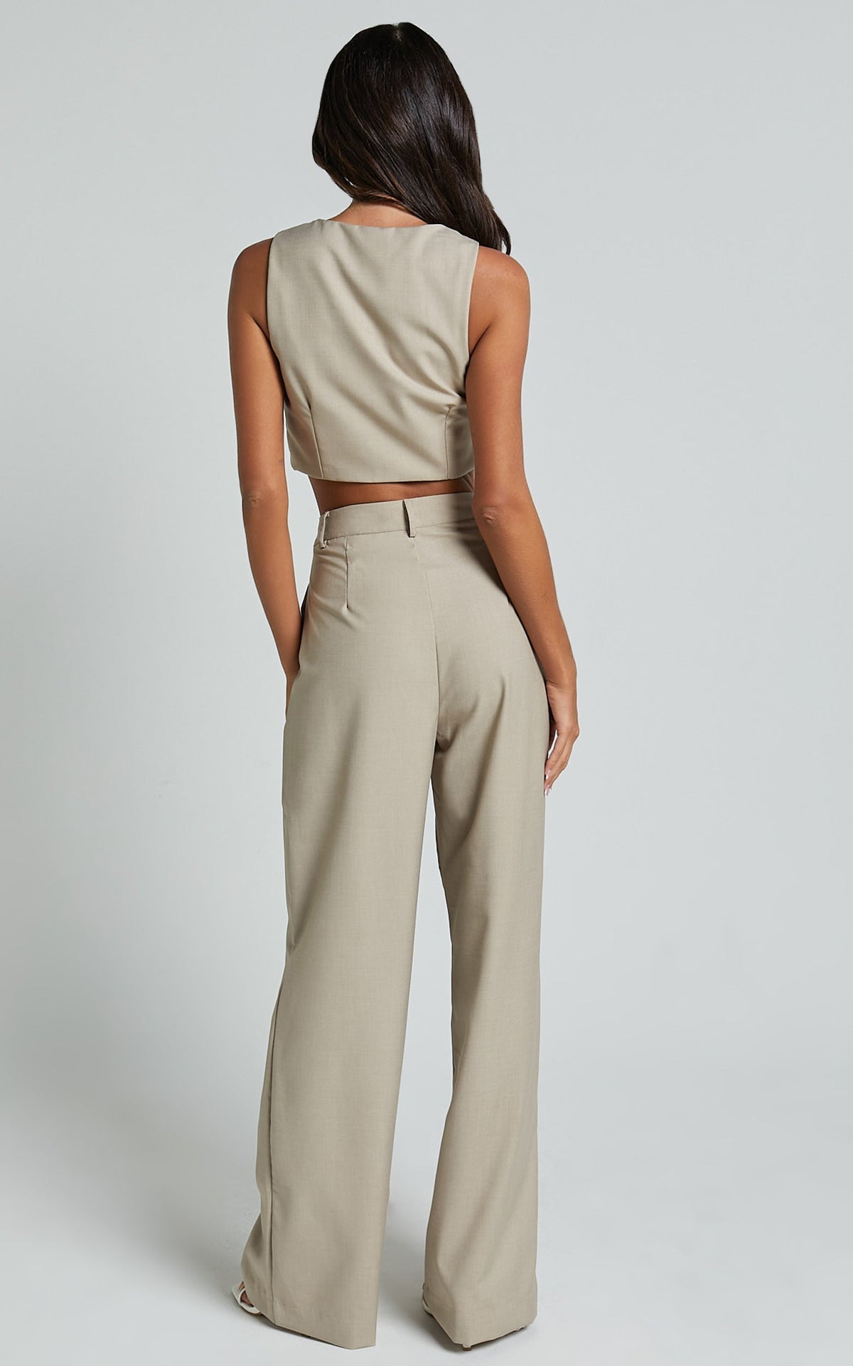 Izara Trousers - Mid Rise Relaxed Straight Leg Tailored Trousers in Oatmeal