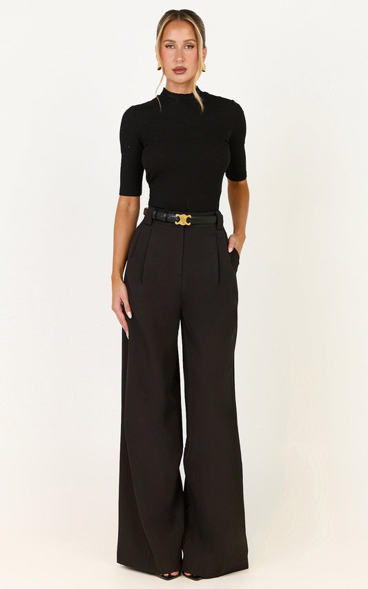 Jane Pants - High Waist Tailored Wide Leg Pants in Black