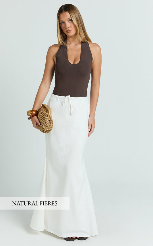 Jonah Maxi Skirt - Mid Waisted Linen Blend Maxi Skirt in Off White